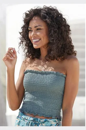 Lascana Bandeautop van viscose-jersey, rondom gerimpeld, schouderloos crop-top