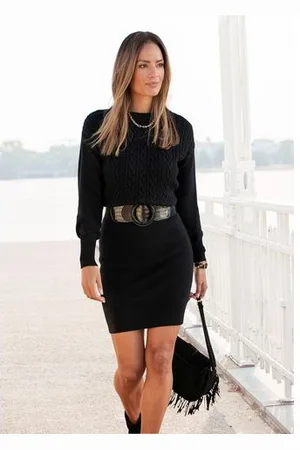 Lascana Gebreide jurk met kabelpatroon, elegante herfst- en winterjurk, minijurk
