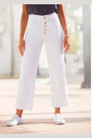 Wijde jeans met opgestikte zakken, culotte-jeans met stretchpercentage