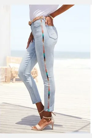 Lascana High-waist jeans met zijborduurwerk, elastische skinny jeans