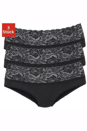 vivance collection Slip van elastische katoen met florale kant (3 stuks)