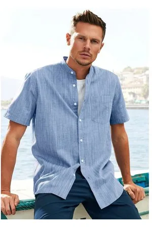H.I.S Overhemd met korte mouwen Regular fit, knoopsluiting, met opstaande kraag Regular fit, staande kraag shirt met borstzak, 100% katoen