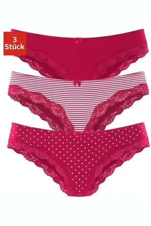 Lascana Brazilian slip van elastische katoen met delicate kant (3 stuks)
