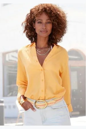 Lascana Overhemdblouse van linnenmix, damesblouse met overhemdkraag en knoopsluiting