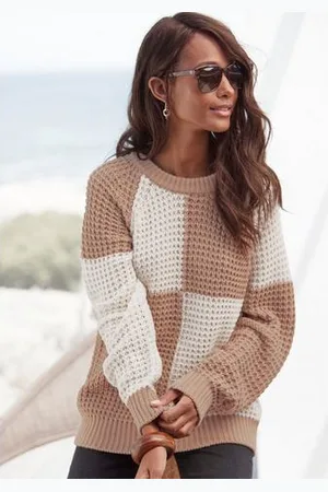 vivance collection Gebreide trui met open structuur, grof brei, colorblock