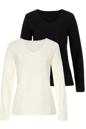 Lascana Shirt met lange mouwen Met streepstructuur in een zachte katoenkwaliteit (2-delig, Set van 2)