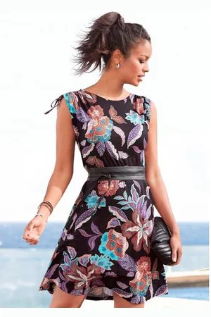 vivance collection Jerseyjurk met grote bloemenprint, licht zomerjurk, strandjurk