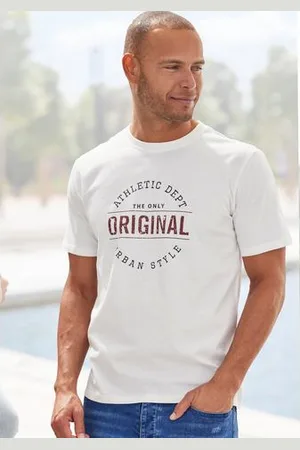 john devin T-shirt Regular fit Korte mouw, vrijetijdsshirt met ronde hals, voorprint, 100% katoen