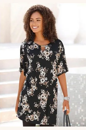 Lascana Lang shirt met subtiele bloemenprint, blousejurk met wijde mouwen