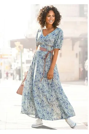 Buffalo Maxi-jurk met delicate bloemenprint en v-hals, zomerjurk, strandjurk