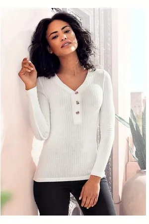 Lascana Shirt met lange mouwen Met korte knoopsluiting van zachte viscose-ribkwaliteit