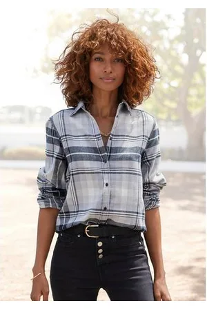 Buffalo Overhemdblouse van zachte flanel met blousekraag, flanellen shirt, ruitblouse