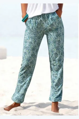 vivance collection Jerseybroek met bloemenprint en zakken, elastische tailleband, strandbroek