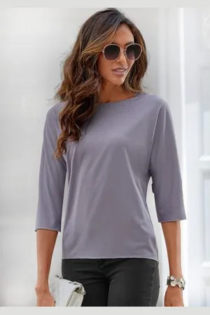 Lascana Shirt met ronde hals Met elegante glinsterafwerkingen in een gemakkelijk te onderhouden kwaliteit (1-delig)