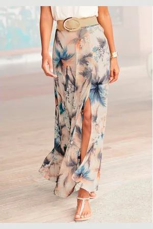 Buffalo Maxirok van viscose-jersey, lange zomerrok met aloverprint en split