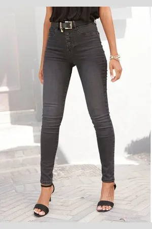 Lascana High-waist jeans met zichtbare knoopsluiting en stretchpercentage, skinny, high waist