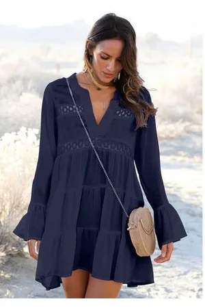 Lascana Lange blouse met kanten inzetstukken, tuniek, blousejurk, strandkleding