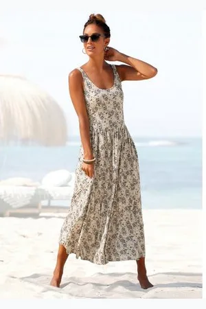 vivance collection Midi-jurk met bloemenprint, luchtige zomerjurk, strandjurk