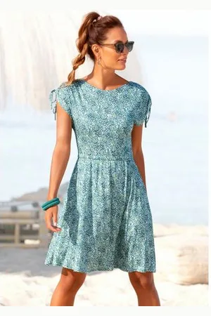 vivance collection Jerseyjurk met bloemenprint, soepelvallende zomerjurk, strandjurk