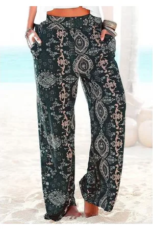 Lascana Strandbroek met etnische print en zakken, wide leg, marlene broek