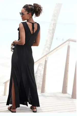 Buffalo Maxi-jurk met sierbandjes en split, zomerjurk, strandjurk