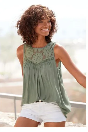 Buffalo Crêpe-blouse met kanten inzetstuk, blouse, boho stijl