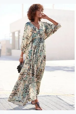 Buffalo Maxi-jurk met slangenmotief en v-hals, zomerjurk, casual-chic