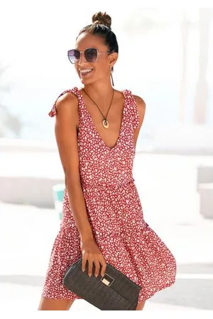 beachtime Gedessineerde jurk met modieuze volants, losse pasvorm, zomerjurk, strandjurk