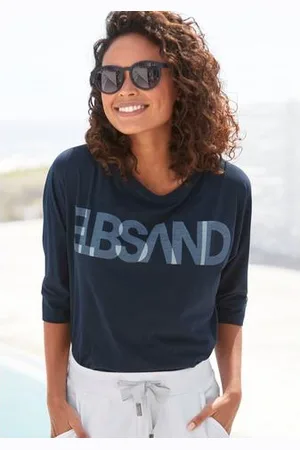 ELBSAND Shirt met 3/4-mouwen met logoprint, katoenmix, losse pasvorm
