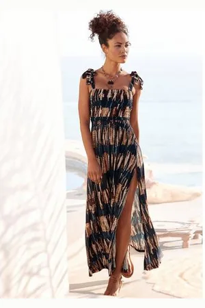 Buffalo Maxi-jurk met strikbandjes met een all-over print, zomerjurk, strandjurk