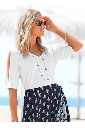 vivance collection T-shirt met cut-outs bij de mouwen, shirt met korte mouwen en v-hals, casual