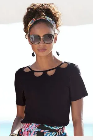 Buffalo Shirt met korte mouwen met cut-outs aan de voorkant, t-shirt, losse pasvorm