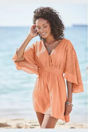 Lascana Tuniekjurk met wijde mouwen, van kant, blousejurk, strandkleding