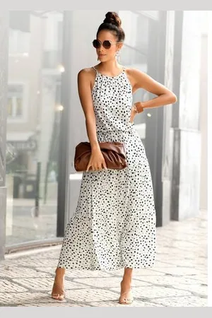 Buffalo Maxi-jurk met stippenprint, soepele zomerjurk, jersey jurk