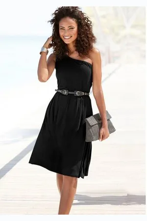 Lascana One-shoulderjurk , luchtige zomerjurk, strandjurk, asymmetrisch