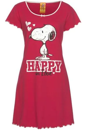 Peanuts Nachthemd met snoop- print en rimpelrandjes