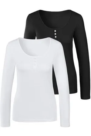 Bench Shirt met lange mouwen van katoenen piqué (Set van 2)