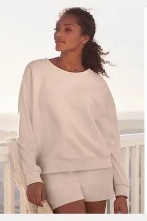 QS by s.Oliver Sweatshirt van ribkwaliteit met overhangende schouders, loungewear