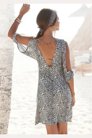 vivance collection Jerseyjurk met animal print en v-hals, 3/4 mouwen, zomerjurk, strandjurk