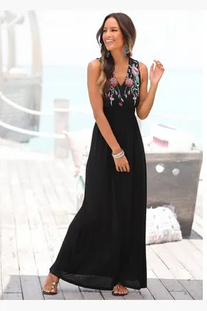 Buffalo Maxi-jurk met print op de voorkant en strikband op de rug, zomerjurk, casual-chic