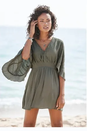 Lascana Tuniekjurk met wijde mouwen, van kant, blousejurk, strandkleding