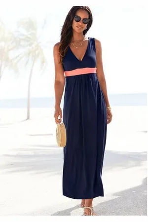 Lascana Maxi-jurk met gekleurde inzet en v-hals, zomerjurk, strandjurk