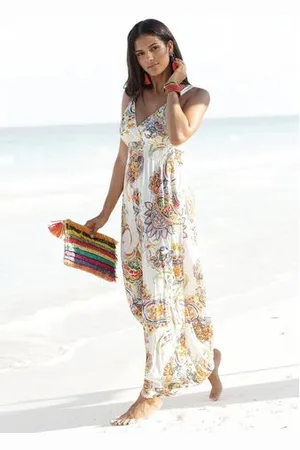 Lascana Maxi-jurk met kleurrijke paisley print en verstelbare halslijn, zomerjurk
