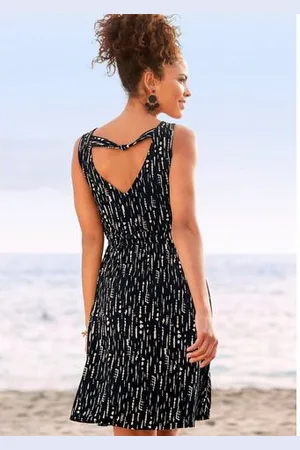 QS by s.Oliver Gedessineerde jurk met sierband op de rug, korte zomerjurk met all-over print, strandjurk