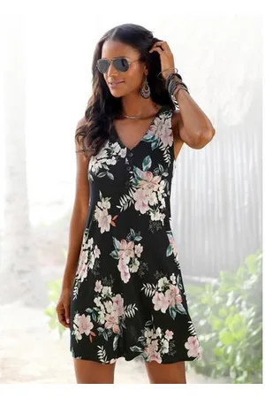 Lascana Strandjurk met bloemenprint, mini jurk, zomerjurk