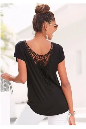 Lascana Strandshirt met kanten inzet, t-shirt, losse pasvorm, casual-chic