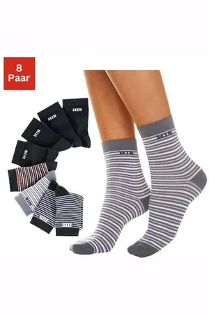 H.I.S Sokken gestreept en unikleur (set, 8 paar)