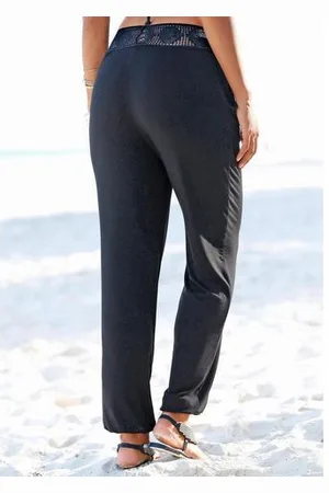 Lascana Strandbroek met gehaakte tailleband en zakken, jersey broek, elastisch, comfortabel