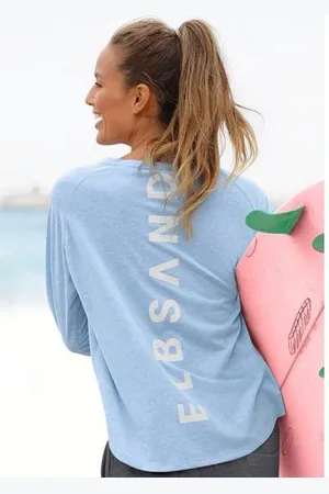 ELBSAND Longsleeve Tira met logoprint op de rug, shirt met lange mouwen van een katoenmix, sportief-casual