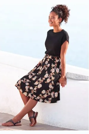 Lascana Jerseyjurk met paperbag stijl, tailleband en bedrukte rok, zomerjurk met korte mouwen